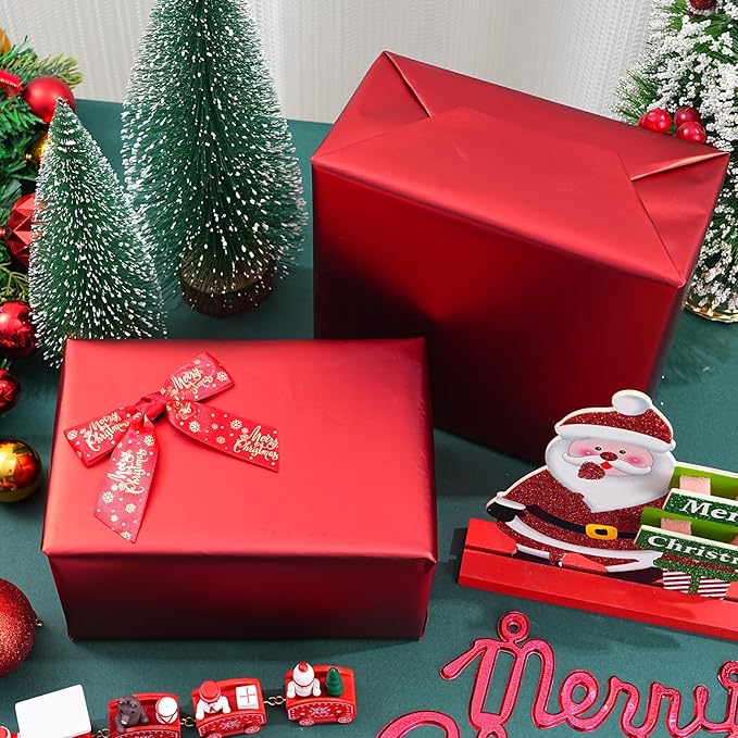 ZINTBIAL Metallic Red Wrapping Paper Roll with Cut Lines - Solid Red Holiday Gift Wrap for Graduation, Christmas, Birthdays, Baby Shower, Wedding - 17.5 in x 33 ft (48 sq. ft), Easy to Cut