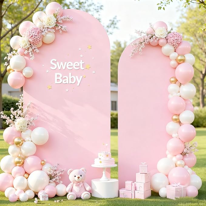 Baby Pink Arch Backdrop Covers - 7.2FT, 6FT Spandex Fitted Wedding Arch Stand Covers Round Top Chiara Stretchy Arch Backdrop Cover for Wedding Birthday Party Decoration