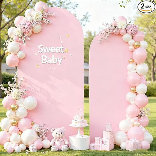 Baby Pink Arch Backdrop Covers - 6.6FT, 5FT Spandex Fitted Wedding Arch Stand Covers Round Top Chiara Stretchy Arch Backdrop Cover for Wedding Birthday Party Decoration