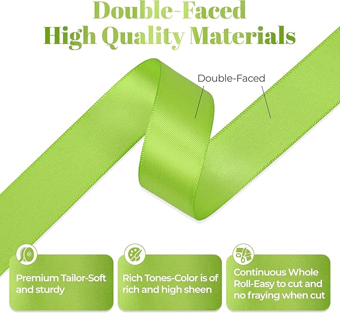 Apple Green Satin Ribbon, Double Faced 7/8 Inch X 25 Yards Apple Green Ribbon, Premium Satin Ribbon for Gift Wrapping, Crafts, Hair Bow Making, Sewing, Flower Bouquet, Wedding Party Decor