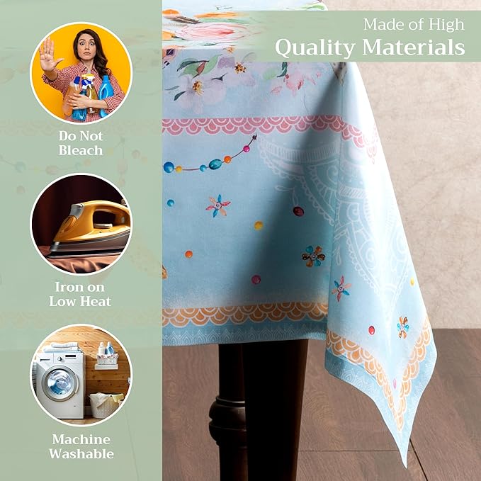 Maison d' Hermine Table Cloth Rectangle Table 100% Cotton 60 x 90 Inches Tablecloth Reusable Decorative Everyday Use for Dining Room, Farmhouse, Home, Party, Festive & Wedding Spring Summer - Ibiza
