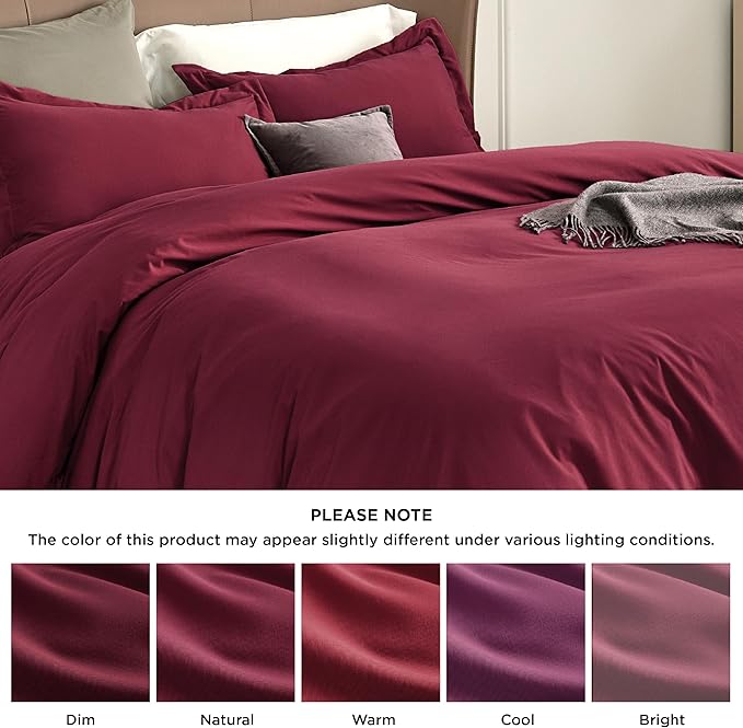 Bedsure Duvet Cover Full Size - Soft Double Brushed Bedding Set for Kids & Adults, Zipper Closure, 3 Pieces, Includes 1 Duvet Cover (80"x90") & 2 Pillow Shams, NO Comforter, Burgundy