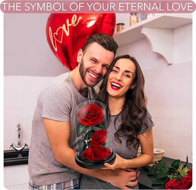 Eternal Flower in a Glass Dome: Preserved Rose - The Perfect Forever Infinity Rose Gift for Her on Valentine's Day, Mother's Day, Birthday, Anniversary, Wedding, and Christmas (9 inch)