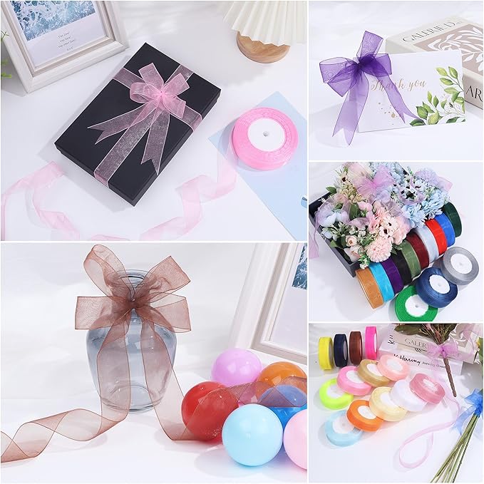 3/4 Inch x 50 Yards Sheer Organza Ribbon Chiffon Ribbon for Gift Wedding Flower Bouquet Wrapping Decorations Crafts (Light Pink)