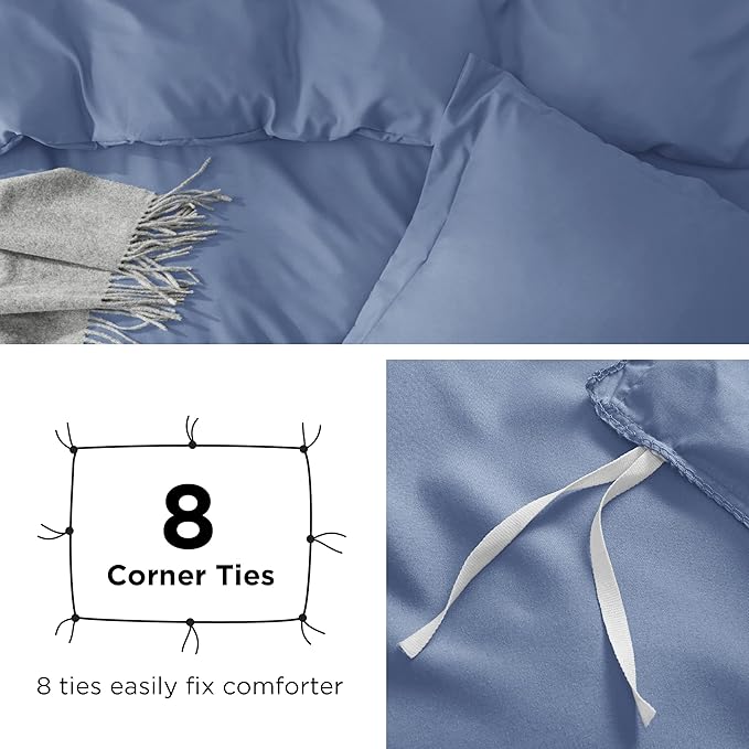 Bedsure Duvet Cover Full Size - Soft Double Brushed Bedding Set for Kids & Adults, Zipper Closure, 3 Pieces, Includes 1 Duvet Cover (80"x90") & 2 Pillow Shams, NO Comforter, Slate Blue
