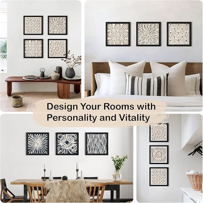 FOLKOR Abstract Wall Art Framed for Modern Home Office, 12" Handmade Rice Paper Spiral Artwork Maximalist Decor, Black and White Geometric Shadow Box Wall Panel for Bedroom Hallway Decoration