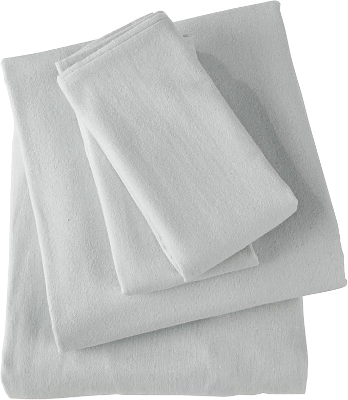 Market & Place 100% Cotton Twin Flannel Sheet Set | 3 Piece Deep Pocket Solid Cozy Winter Bed Sheets | Double Brushed for Extra Softness & Comfort | Chalet Collection (Twin, Light Grey)