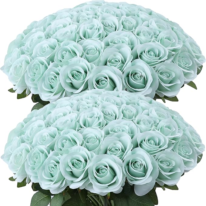 30pcs Sage Green Roses Artificial Flowers Real Touch Fake Flowers with Long Stems Silk Flowers for Wedding Bouquet Centerpices Decorations Party Bridal Baby Shower Home Decor