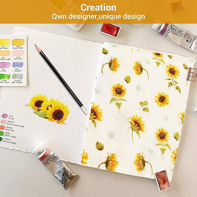 Softan Yellow Floral Sheet Set King, Sunflower Printed Bed Sheets King, Brushed Microfiber Fitted Sheet with 15" Deep Pocket & Non-Slip Straps, Yellow Flower Patterned Sheet & Pillowcase Sets