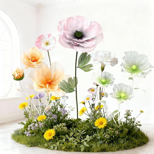 Giant Artificial Flowers 1pack Fake Flowers for Decoration, Fabric Poppy Flower for Wedding Birthday Easter Party Mother's Day Banquet Photography Props Garden Shop Window Display Decor (Light Pink)