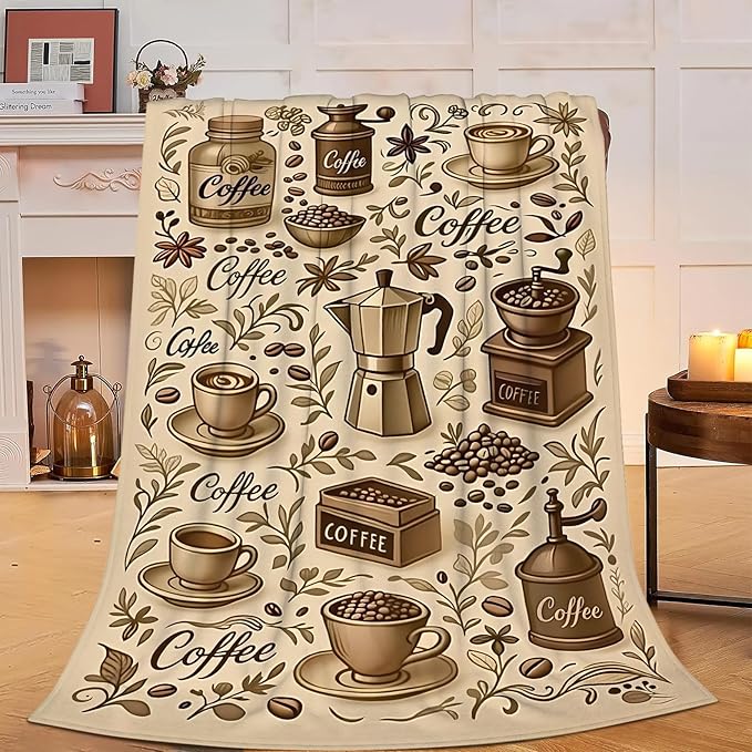 Coffee Blanket Cafe Throw Blanket Food Soft Cozy Fleece Fuzzy Stuffed Plush Flannel Gifts for Girls Women Boys Kids Adults 50"X60"