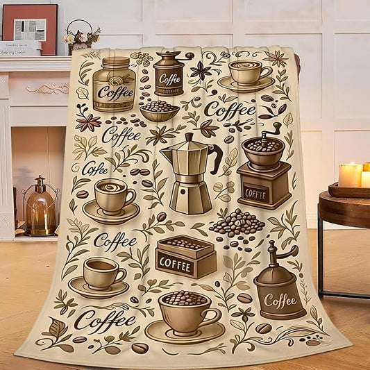 Coffee Blanket Cafe Throw Blanket Food Soft Cozy Fleece Fuzzy Stuffed Plush Flannel Gifts for Girls Women Boys Kids Adults 40''x50''