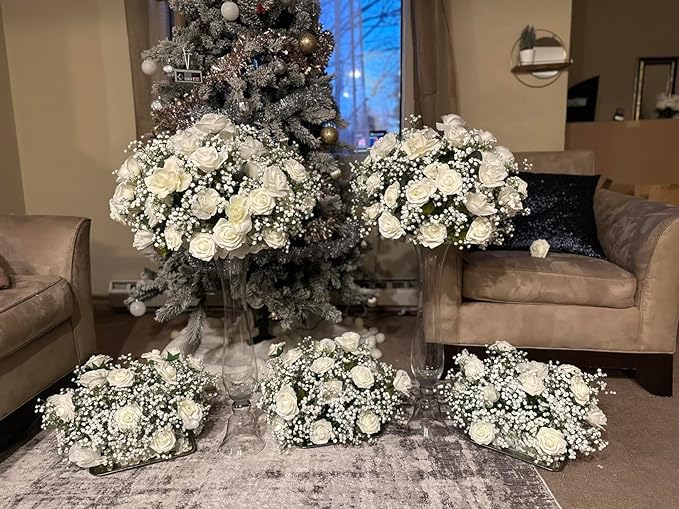 DEEMEI 6 PCS Babys Breath Artificial Flowers Fake Babys Breath Flowers Artificial Bulk White Gypsophila Bouquets Real Touch Faux Flowers for Wedding Floral Arrangement Party Home Decoration