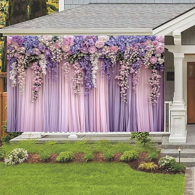 15x10ft Purple Flower Wedding Photography Backdrop Lavender Floral Wedding Bridal Photography Backdrop Anniversary Birthday Baby Shower Girl Party Banner Photo Booth Props Background Wall Decor