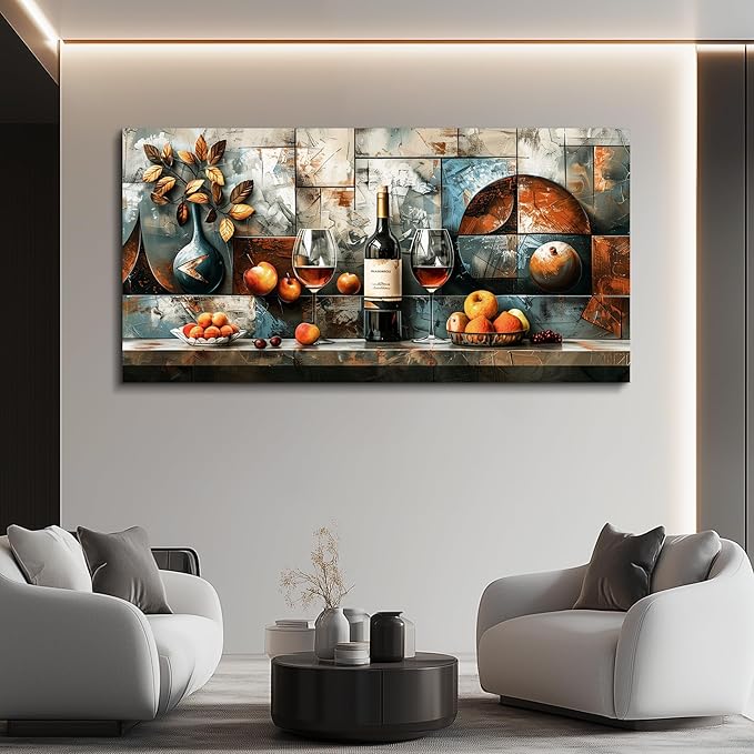 hyidecorart Large Wall Art For Kitchen Wall Decor For Living Room Dining Room Decorations Liquor Still Life Wine Glass Fruit Canvas Prints Painting Bar Pub Posters Modern Stretched Artwork Home Decor