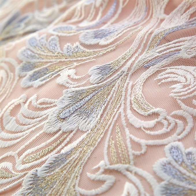 mixinni Luxury Satin Duvet Cover Set with Embroidery Lace, Silky Soft Bedding Set (1 Duvet Cover + 2 Pillowcases), Blush Pink - Elegant Bedroom Comforter Cover, Vintage Royal Style-Twin XL Size