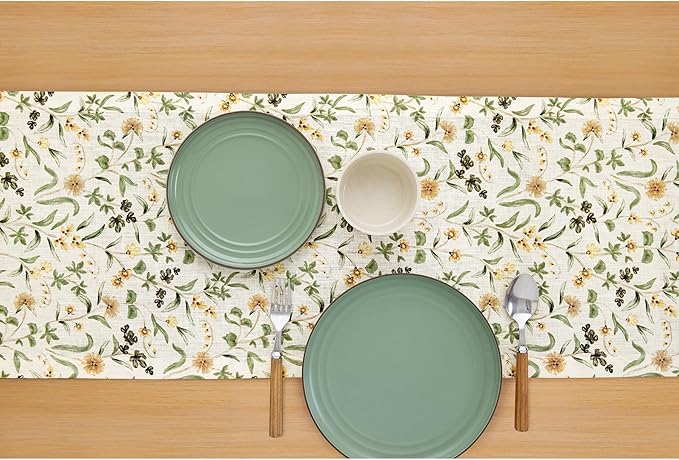 Solino Home 100% Pure Linen Table Runner 132 Inches Long - Multicolor Floral Print Table Runner 14 x 132 Inch - Handcrafted and Machine Washable - Fall Botanical Print