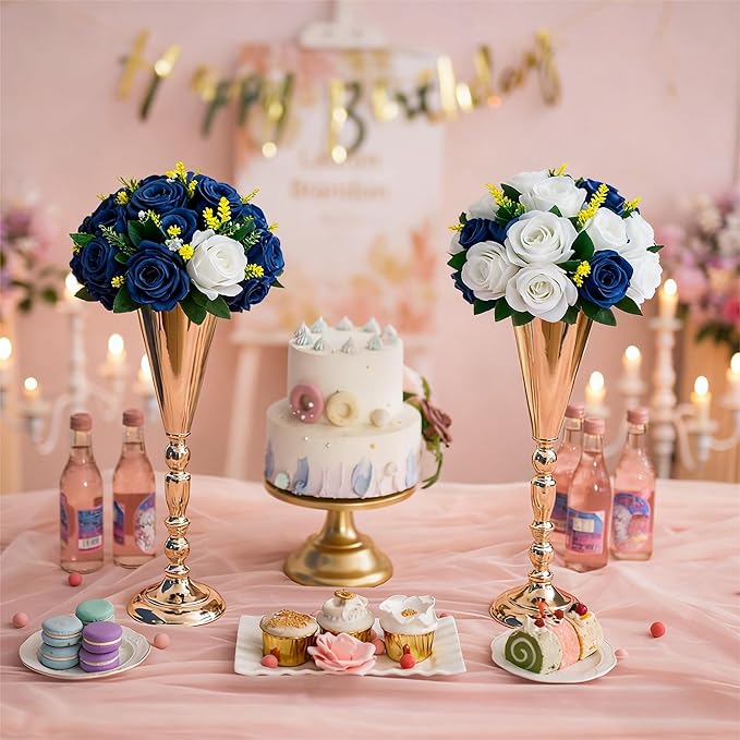 Flower Centerpieces for Wedding Tables: Wedding Table Decorations Navy Blue & White Flower Balls Centerpieces for Engagement Cerebration Party Center Pieces 6 Packs