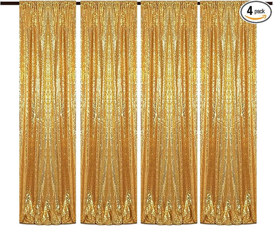 Gold Sequin Backdrop Curtains Glitter Drapes 2FTx8FT 4 Panels for Wedding Birthday Party Decorations Bridal Baby Shower Party Supplies Sparkly Photography Background