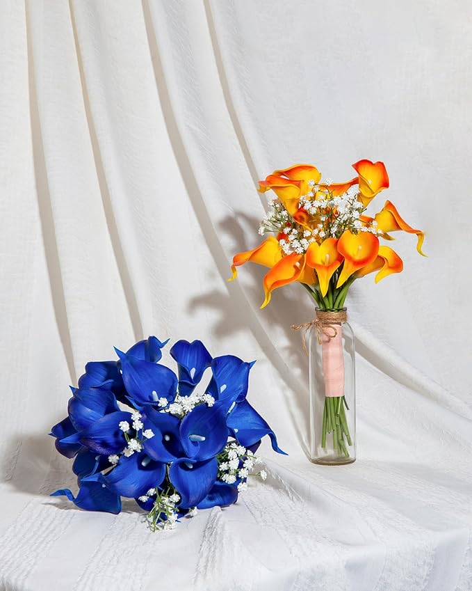 DuHouse 20Pcs Artificial Calla Lily Flower Real Touch Latex Flowers for DIY Wedding Bouquet Party Home Decor (Klein Blue)