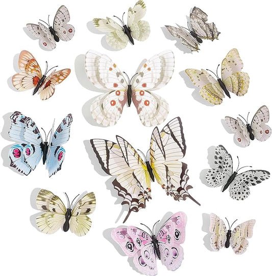 SAOROPEB 3D Butterfly Wall Decor, 48 Pcs Double Layer Butterfly Decorations for Party Decorations Locker Decor Refrigerator Decal, Reusable (White)