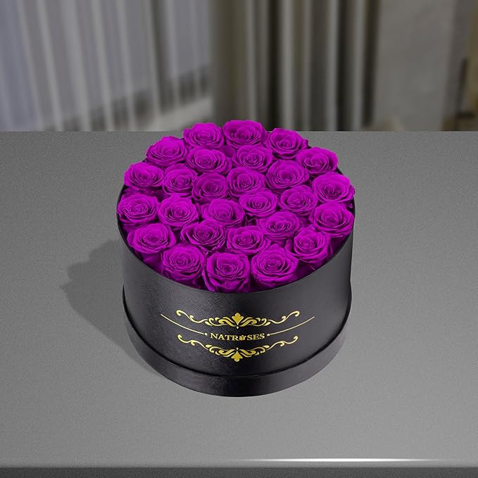 NATROSES 27 Piece Forever Preserved Roses in a Box, Preserved Flowers for Delivery Birthday, Flowers Gifts for Mothers Day, Purple
