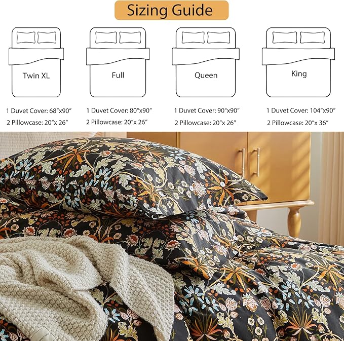 mixinni Vintage Floral Duvet Cover King Size Farmhouse Boho Duvet Cover Set Cotton Percale Flowers Pattern Printed Bedding Set with 2 Pillowcases Perfect for Him and Her-King Size