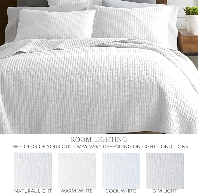 Levtex Home Cross Stitch Reversible King Bedspread Set (120x104in) with 2 Pillow Shams (36x20in) - Stitch Texture - Bright White - Cotton King Size Bedspread Set - Soft, Pre-Washed