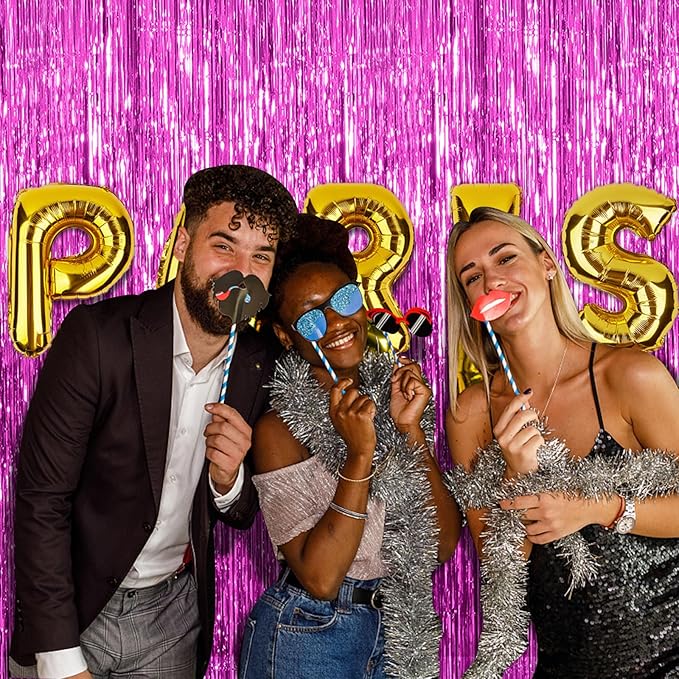 5 Pack Hot Pink Party Decorations - Tinsel Curtain Streamers Foil Fringe Backdrop for Birthday, Christmas, Bachelorette, Graduation, Fiesta Photo Booth
