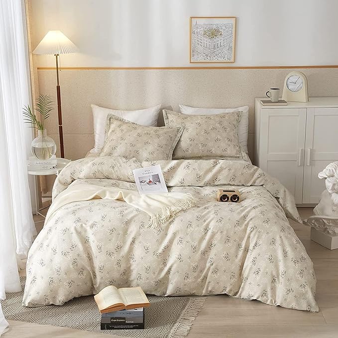 LifeTB Boho Floral Comforter Set Full Size Vintage Style Floral Bedding Comforter with 2 Pillowcases Garden Flower Leaves Botanical Comforter Set Soft Fluffy 3 Pieces Bedding Set for Girls Women