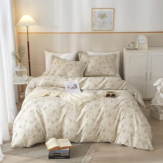 Boho Floral Comforter Set King Size Vintage Garden Style Floral Bedding Comforter with 2 Pillowcases Fluffy Soft Aesthetic Botanical Comforter Set Farmhouse Chic Flower Comforter for King Size Bed