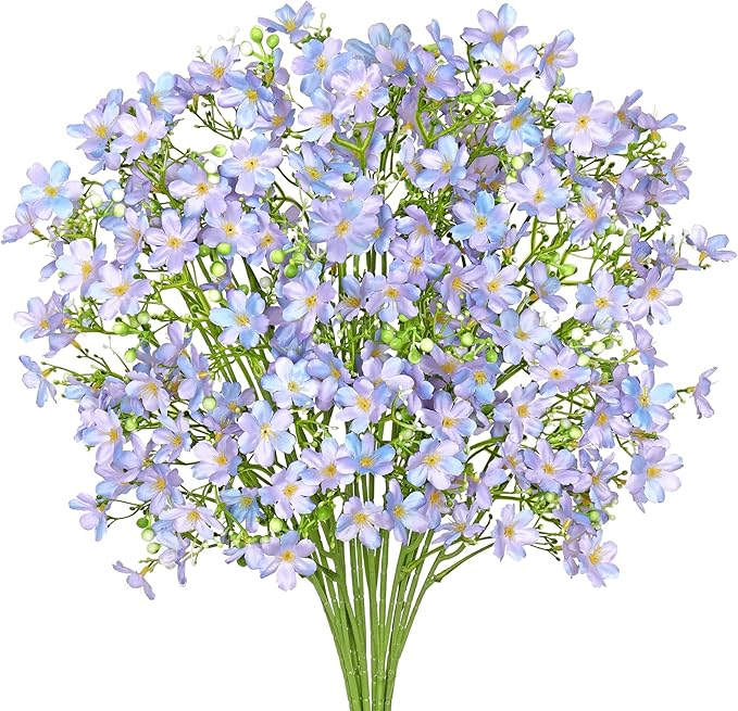 Artificial Flowers 8PCS Silk Flowers with Long Stems, Fake Flowers Bulk Fake Babys Breath, Royal Blue Flowers for Tall Vase Outdoor Garden Wedding Party Home Table (Purple, 8PCS)