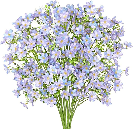 Artificial Flowers 8PCS Silk Flowers with Long Stems, Fake Flowers Bulk Fake Babys Breath, Royal Blue Flowers for Tall Vase Outdoor Garden Wedding Party Home Table (Purple, 8PCS)