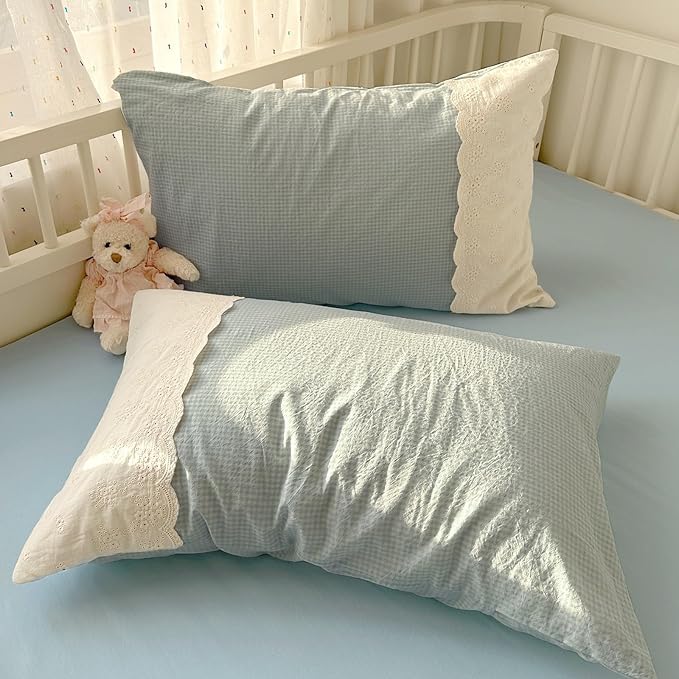 LifeTB Blue Gingham Comforter Set King Romantic Lace Bedding Comforter with 2 Pillowcases Vintage Plaid Checkered Comforter Farmhouse Grid Bedding Set Blue Plaid Comforter Set for All Seasons
