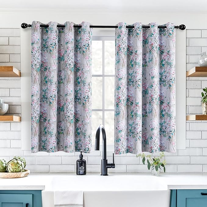 MYSKY HOME Floral Curtains 54 Inch Length for Living Room Bedroom, Bathroom,Thermal Insulated Room Darkening Curtain Grommet Vintage Floral Curtains Decorative Curtains,2 Panels