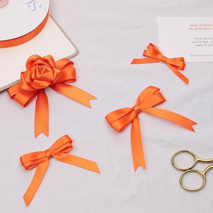 Orange Satin Ribbon, Double Faced 1/2 Inch X 50 Yards Orange Ribbon, Premium Satin Ribbon for Gift Wrapping, Crafts, Hair Bow Making, Sewing, Flower Bouquet, Wedding Party Decor