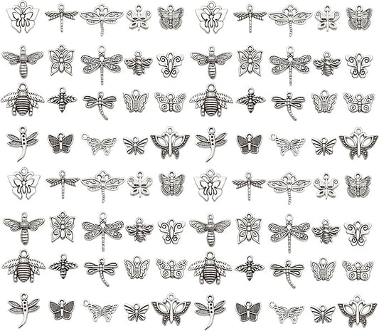WOCRAFT 60pcs Antique Silver Butterfly Bracelet Charms for Jewelry Making Sets DIY Necklace Bracelet Keychain Crafting Charms Kit Craft Supplies (SN845)