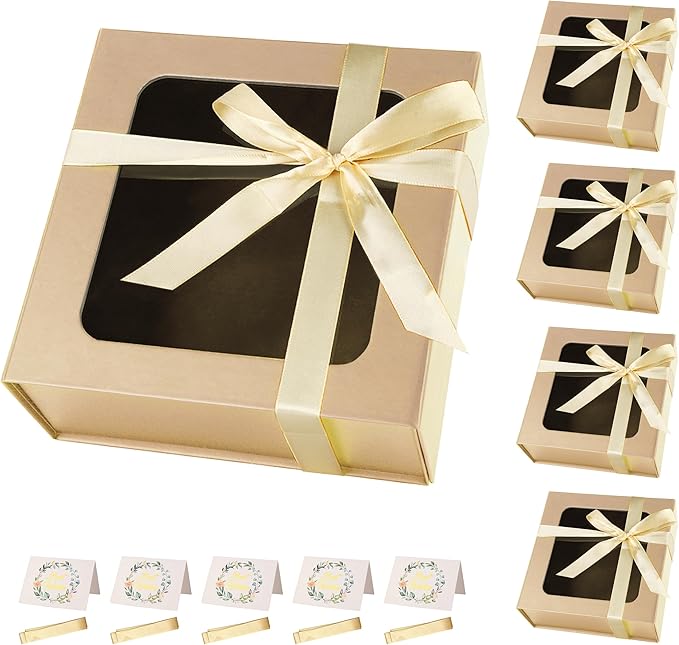 Rose Gold Gift Boxes with Window,7.5"x7.5"x3.1" Bridesmaid Boxe for Gift Giving,Birthday Gift Box with Magnetic,Closure Lid Gift Boxes for Presents,Cute Boxe,Luxury for Gift Packaging,Gift Box for Wrapping Gifts