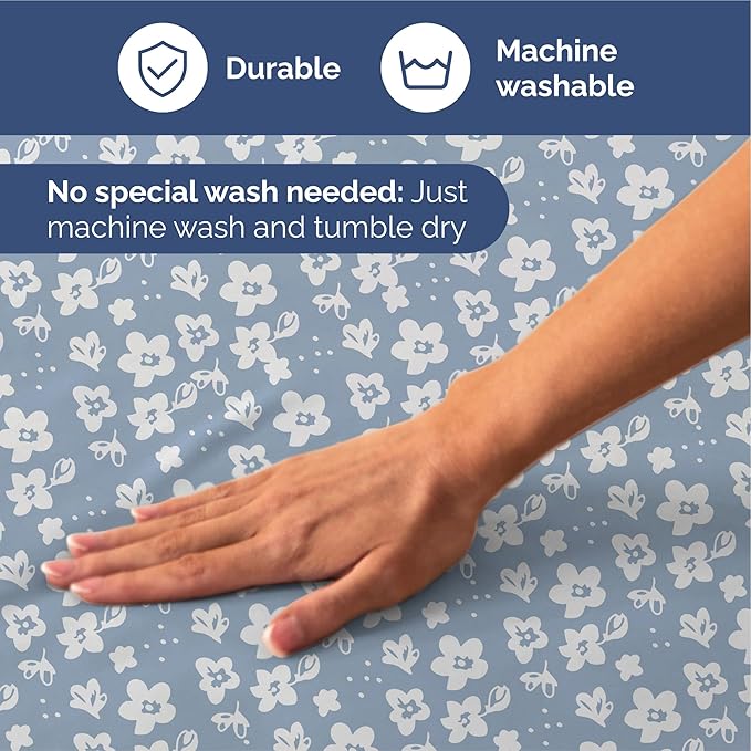 Floral Sheets - Blue Floral Bed Sheet Set - 1 Flat, 1 Fitted & 2 Pillowcases w/ Deep Pockets - Comfy, Wrinkle & Fade Free - Boho Botanical Bedding - Ultra-Soft, Breathable & Cooling - Queen Size Set