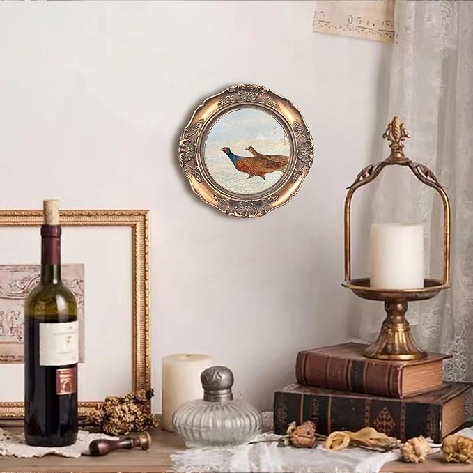 WINPLUS+ Vintage Picture Frames 4x4 Round,Luxury Antique Photo Frames With Green Rust Embossed Flower Furnishing, Retro Style Decor, Wall and Tabletop Display, Art Gallery (4 * 4-Bronze)
