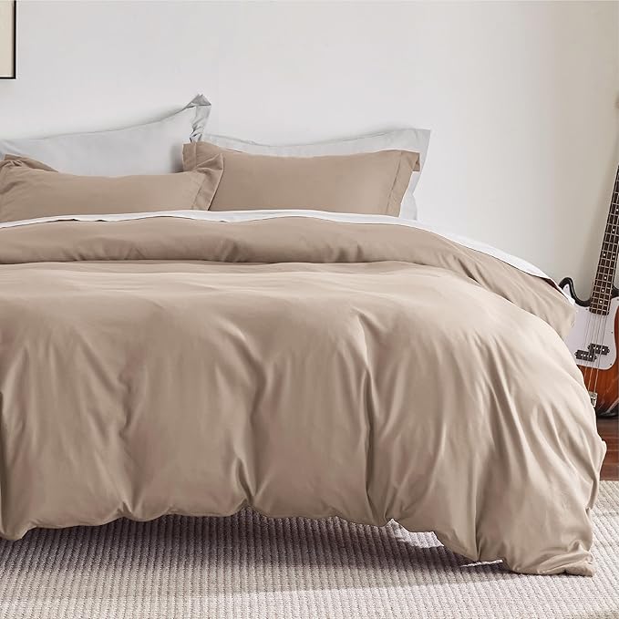 Bedsure Duvet Cover Full Size - Soft Double Brushed Bedding Set for Kids & Adults, Zipper Closure, 3 Pieces, Includes 1 Duvet Cover (80"x90") & 2 Pillow Shams, NO Comforter, Khaki