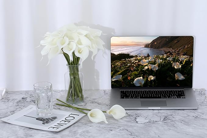 SITUMEIZI 24 PCS White Fake Flowers Artificial Calla Lily Silk Flowers Real Touch for Mother's Day Easter Home Kitchen Decor Wedding Bouquet Office Spring Decoration(Pure White)