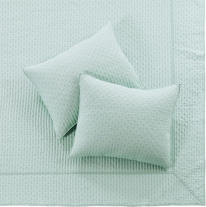 Levtex Home Cross Stitch Reversible Queen Bedspread Set (104x106in) with 2 Pillow Shams (26x20in) - Stitch Texture - Blue Haze - Cotton Queen Size Bedspread Set - Lightweight, Soft, Pre-Washed