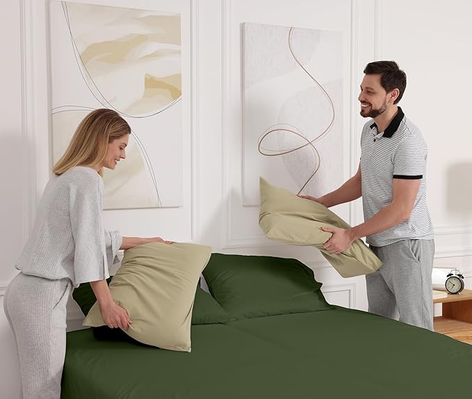 RUVANTI 100% Cotton California King Sheet Sets, 4 Pieces, Soft & Breathable Percale Weave Bedding, Deep Pocket 14", Hotel Standard, Crisp Cool Feel & Durable, Perfect Dyed Sheets, Chive
