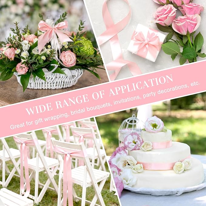 1-1/2 Inches 100 Yards Baby Pink Satin Ribbon, Ribbon Roll for Flower Bouquets, Gift Wrapping, Wedding, Handmade Crafts