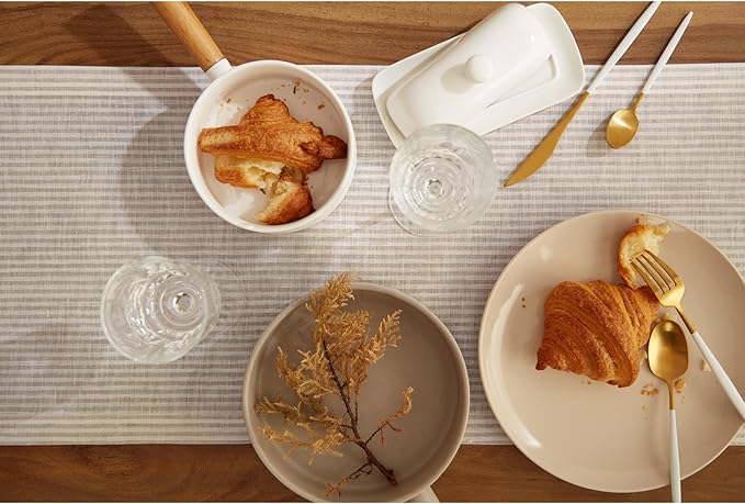 Solino Home Linen Striped Table Runner 36 Inches - Narrow Stripe, 100% Pure Linen Natural and White Small Table Runner 14 x 36 Inch Ideal for Dresser and Coffee Tables - Winter, Spring, Easter
