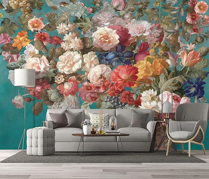Floral Wallpaper Pink Peony murals Girls Bedroom Botanical Rose Flowers Leaf Aesthetic Room Decor Home Living Room tv Background Large Wall Mural - 91"x65" Not Peel and Stick