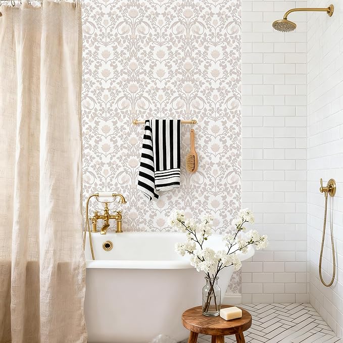 17.3" × 393.7" Pink Peel and Stick Wallpaper, Floral Wallpaper for Bedroom Bathroom Self Adhesive Removable
