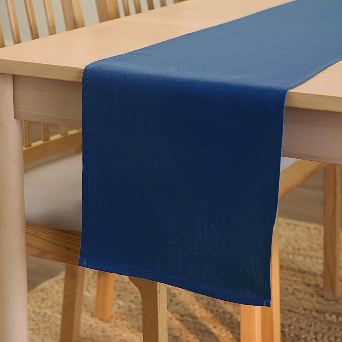 Encasa XO Table Runner 13"x72" Long | Cotton Canvas Fabric | Cobalt Solid Color | Machine Washable & Durable