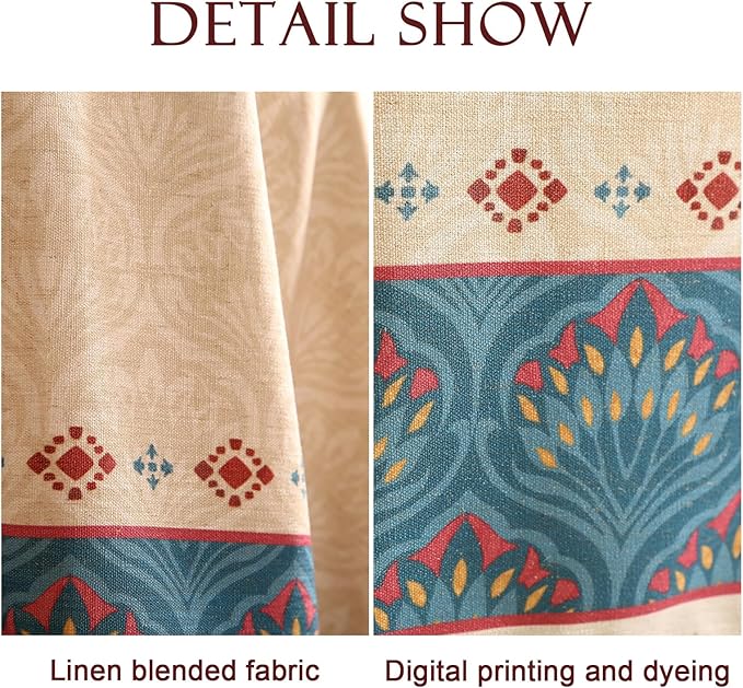 Vintage Beige Linen Rectangle Tablecloth,Paisley Farmhouse Feather Floral Pattern Table Cloth,Decor Table Cover for Kitchen,Dining,Thanksgiving,Christmas,55"*79"-Dorodango F